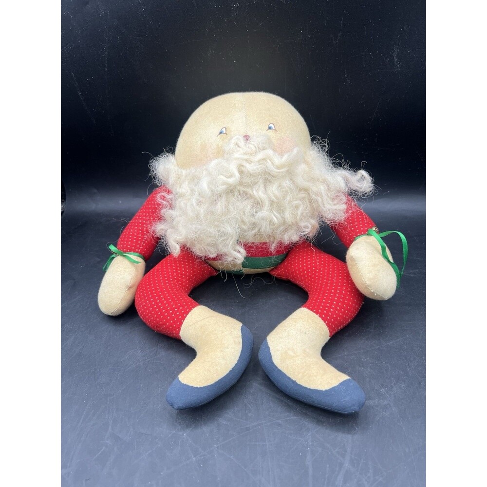 Vintage Handmade Fabric Humpty Dumpty Santa Claus 10" Plush Doll Shelf Sitter